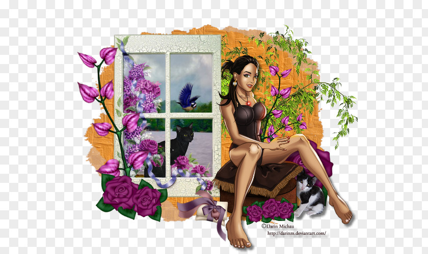 Window Seat Floral Design Purple Nature PNG