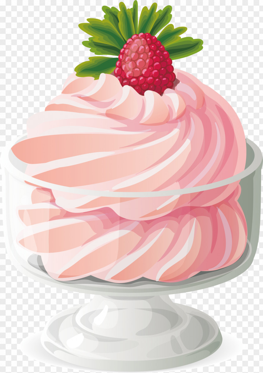 Vector Hand-painted Strawberry Ice Cream Cake PNG