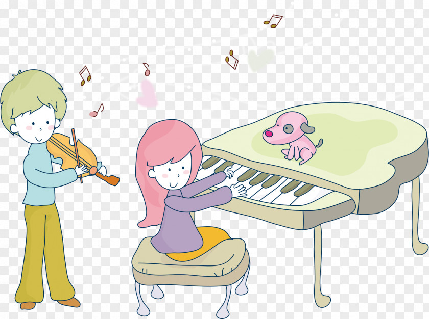 Cartoon Characters Playing Musical Instruments Violin Illustration PNG