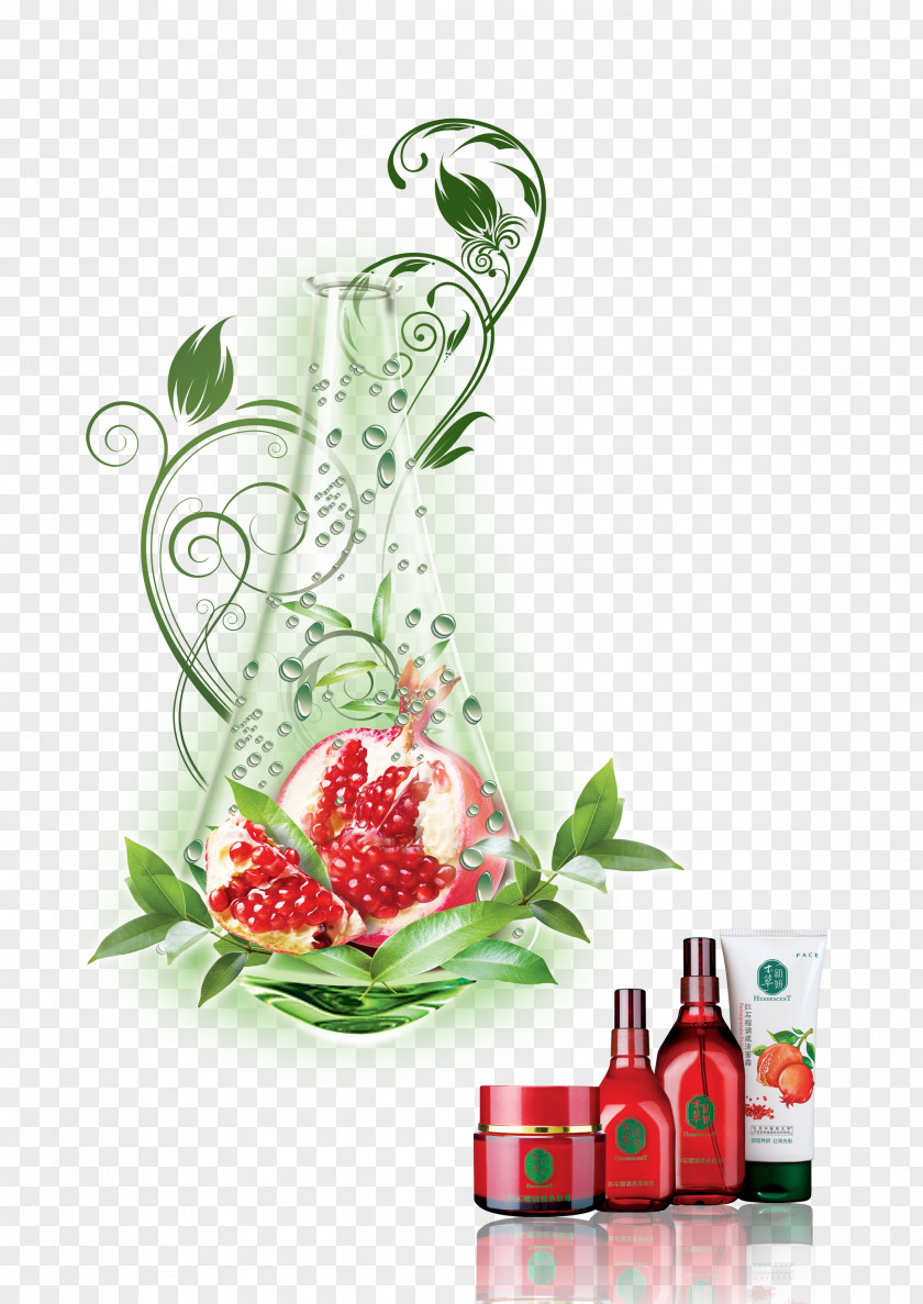 Bottle Of Pomegranate Poster Floral Design PNG