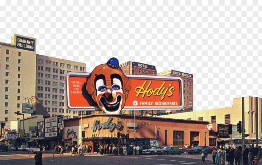 Clown Billboard Hollywood Boulevard The Brown Derby Yamashiro 1950s Restaurant PNG
