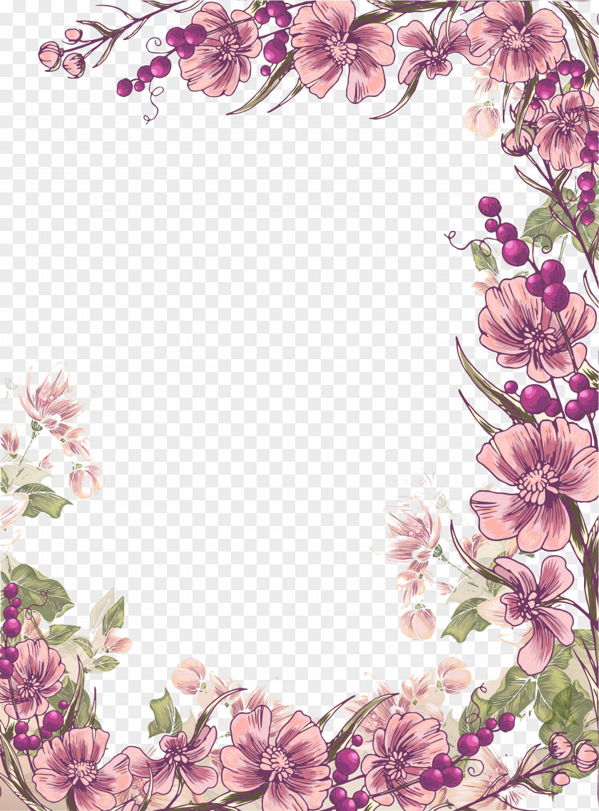 Ink Purple Flowers Border Background Flower Floral Design Euclidean Vector Illustration PNG