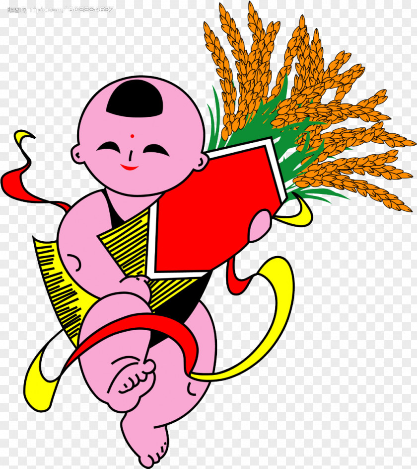 Holding The Wheat Doll Oryza Sativa Rice Cartoon PNG