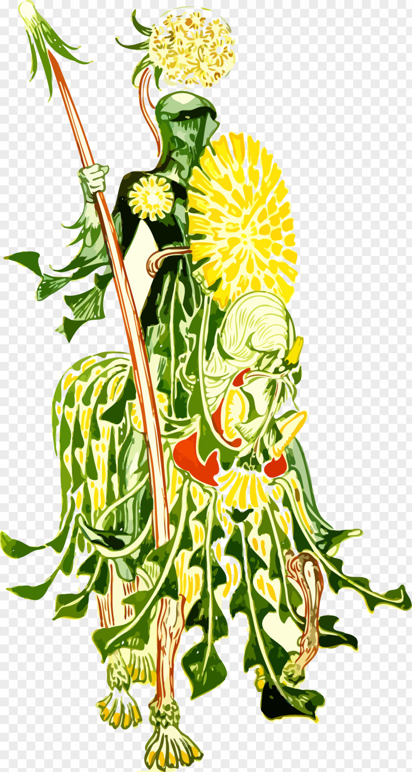 Vector Soldier A Floral Fantasy In An Old English Garden Common Dandelion Knight Illustration PNG