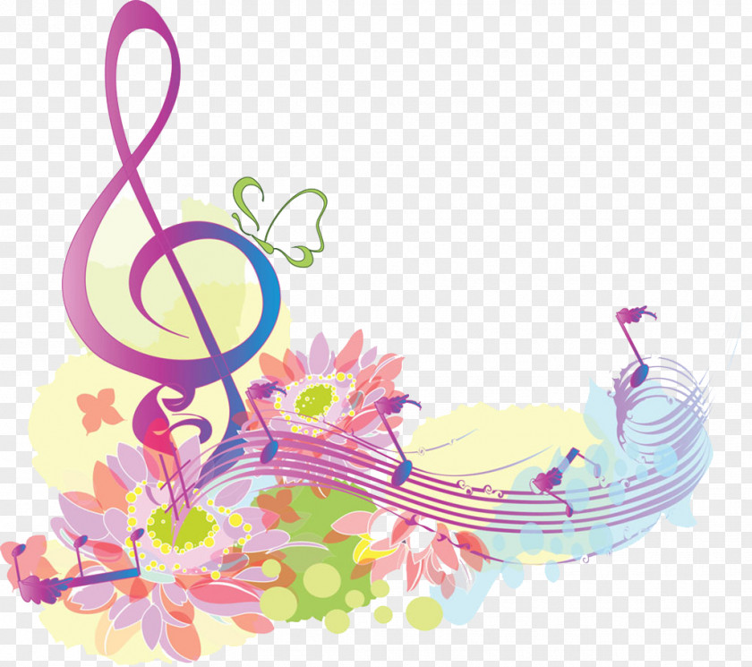 Musical Note Clef PNG note Clef, Flowers and music symbol , notes colored illustration clipart PNG