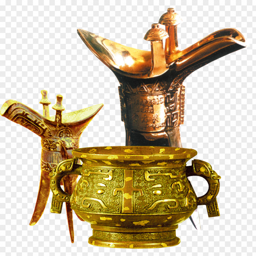 Antique Gold Jiuzun Brass Tableware Ancient History PNG