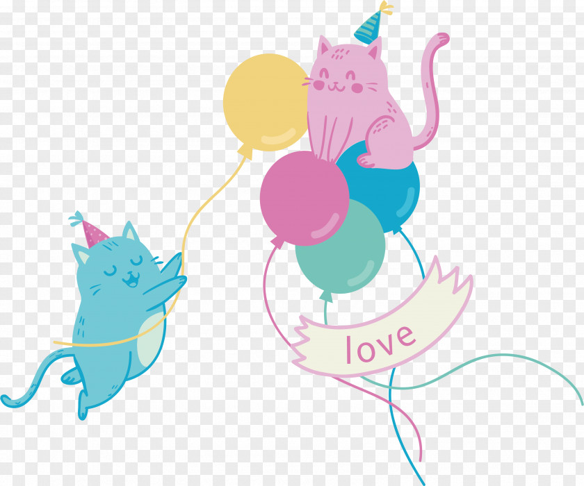 Two Carts Of Fat Cat Kitten Birthday Illustration PNG