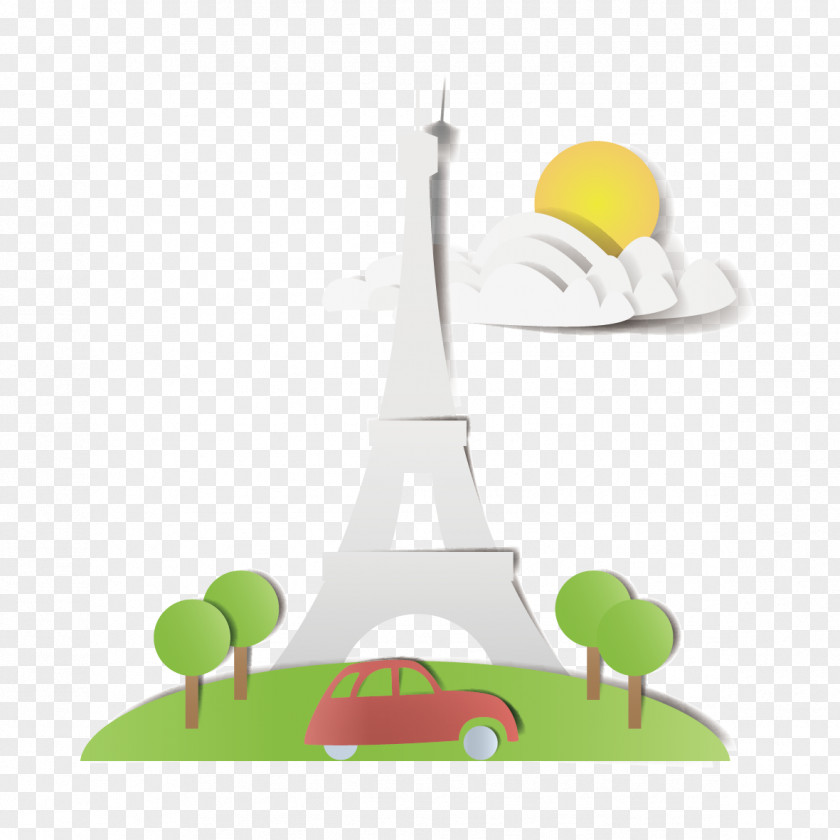 Cartoon Traveling By Car Eiffel Tower Illustration PNG