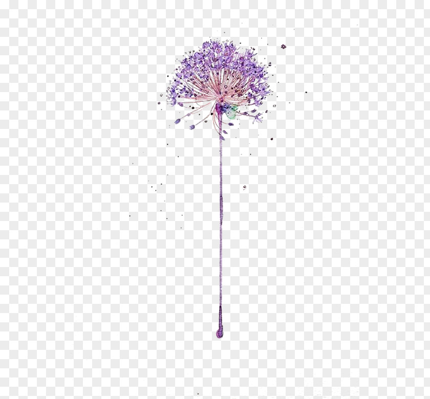 Hand-painted Purple Dandelion Petal Symmetry Tree Pattern PNG