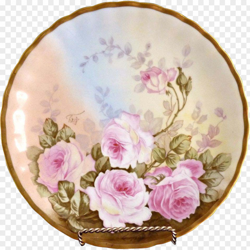 Hand-painted Roses Limoges Plate Tableware Porcelain Platter PNG