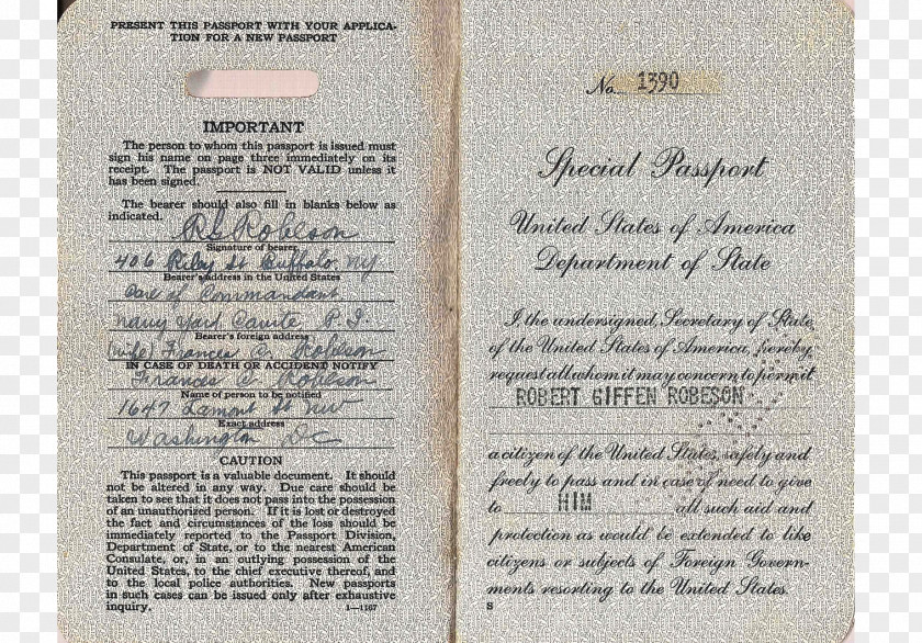 Passport United States Identity Document Second World War PNG