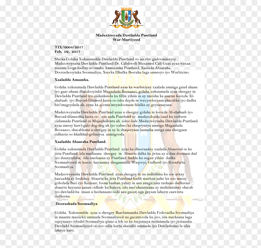 Puntland Garoowe Sool, Somalia Document Bra PNG
