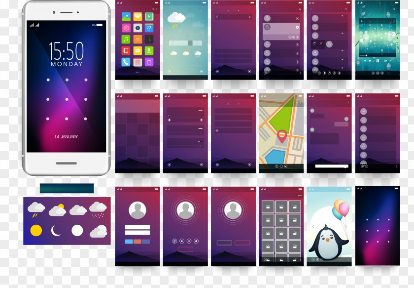 White Smartphone APP Introduction Layout Pictures Feature Phone Responsive Web Design User Interface PNG