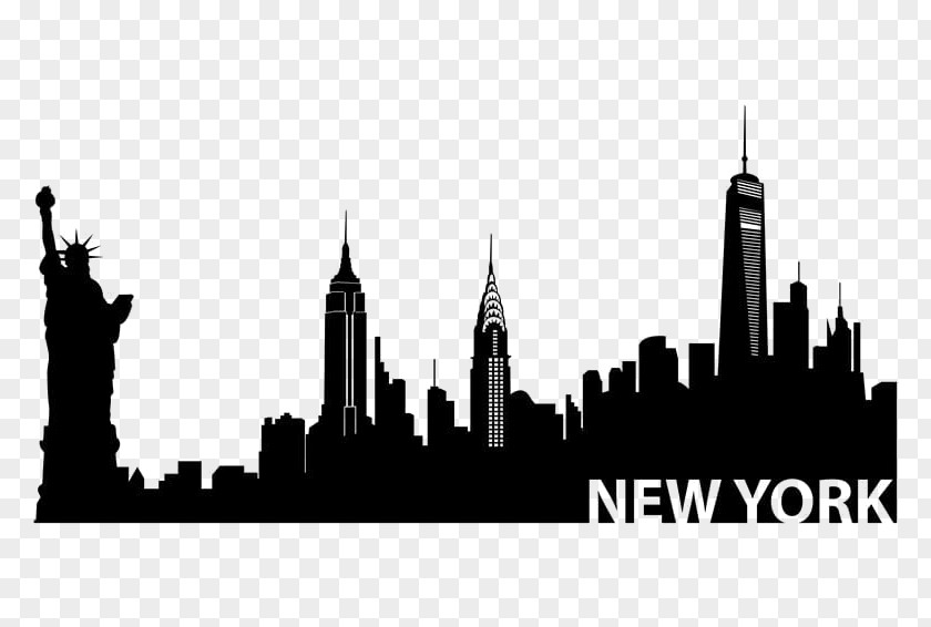 Silhouette New York City Skyline Mural PNG