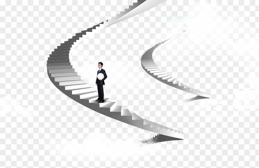 Business Man On The Ladder Stairs Illustration PNG