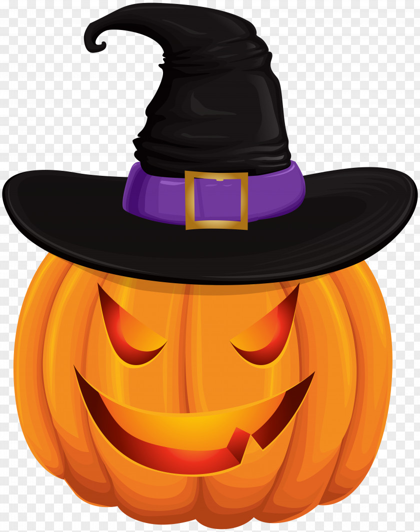 Halloween Pumpkin With Witch Hat Transparent Clip Art Jack-o'-lantern PNG