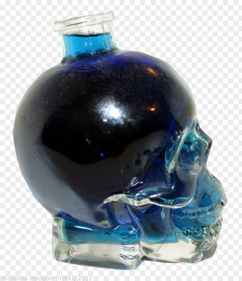 Skull Fire Glass Bottle Cobalt Blue PNG