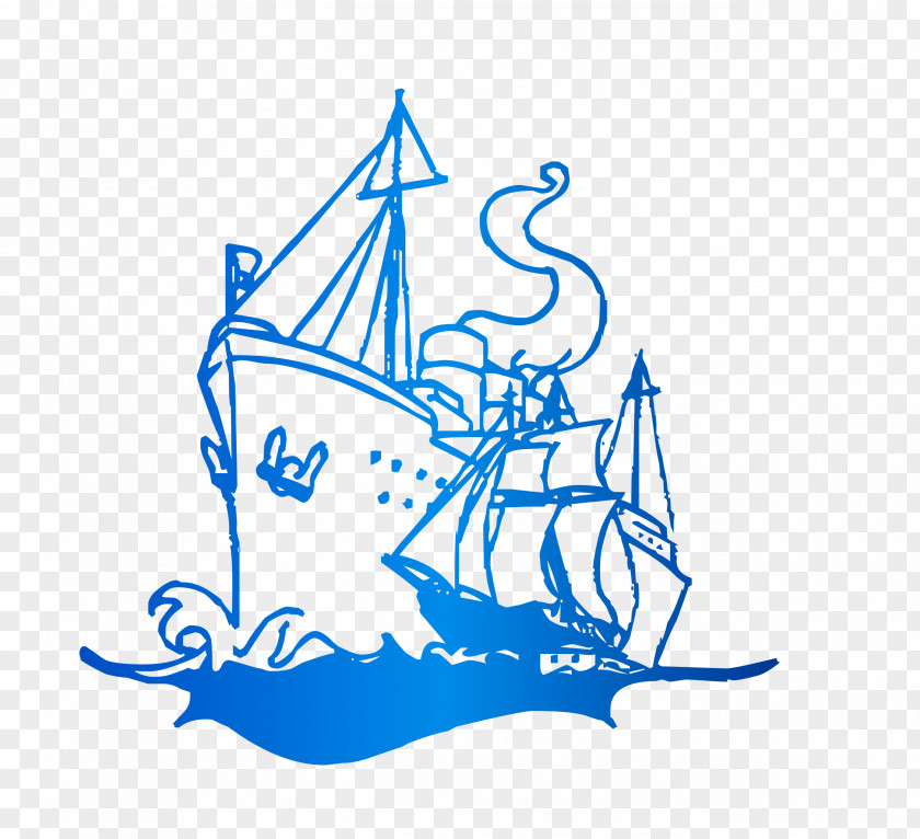 Vector Blue Sail Sailing Ship Adobe Illustrator PNG