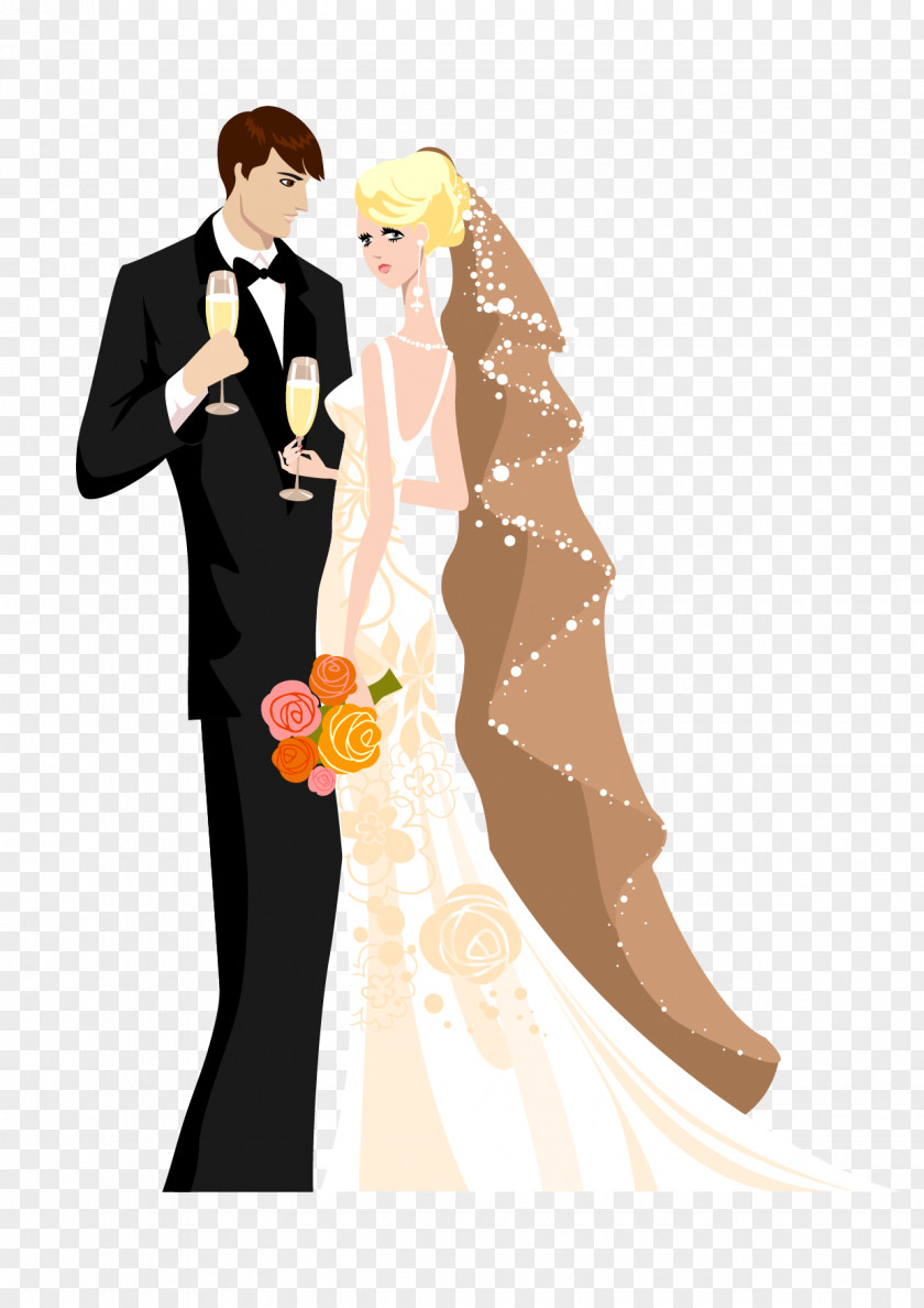Cartoon Bride And Groom Wedding Invitation Cake Personal Website PNG
