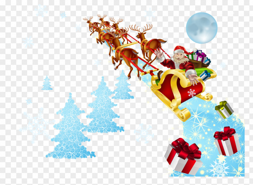 Vector Santa Take Off Claus Reindeer Sled Christmas PNG