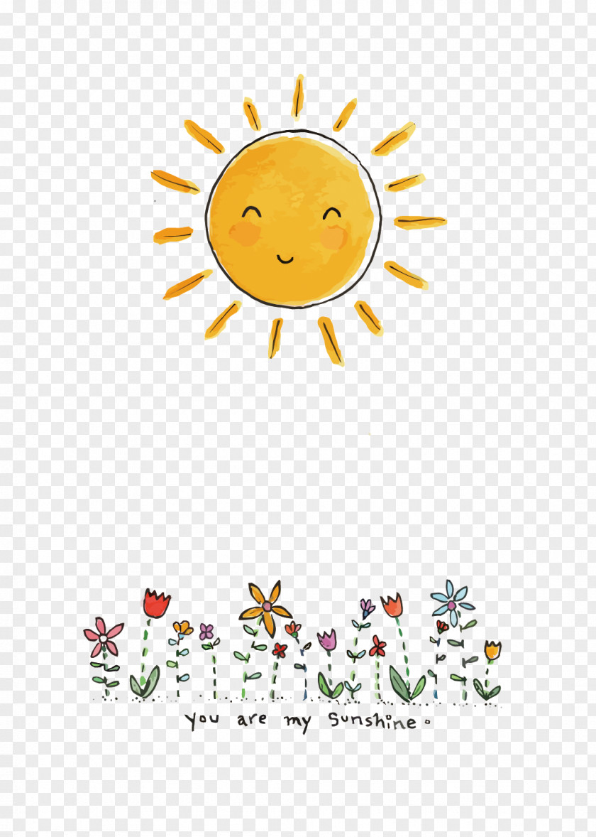 Vector Watercolor Sun And Flowers Drawing Art Painting Illustration PNG