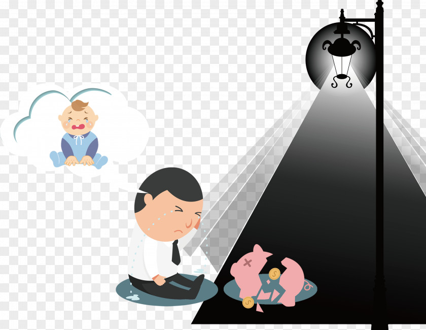Father And Child Piggy Bank Illustration Cartoon LIllustration PNG