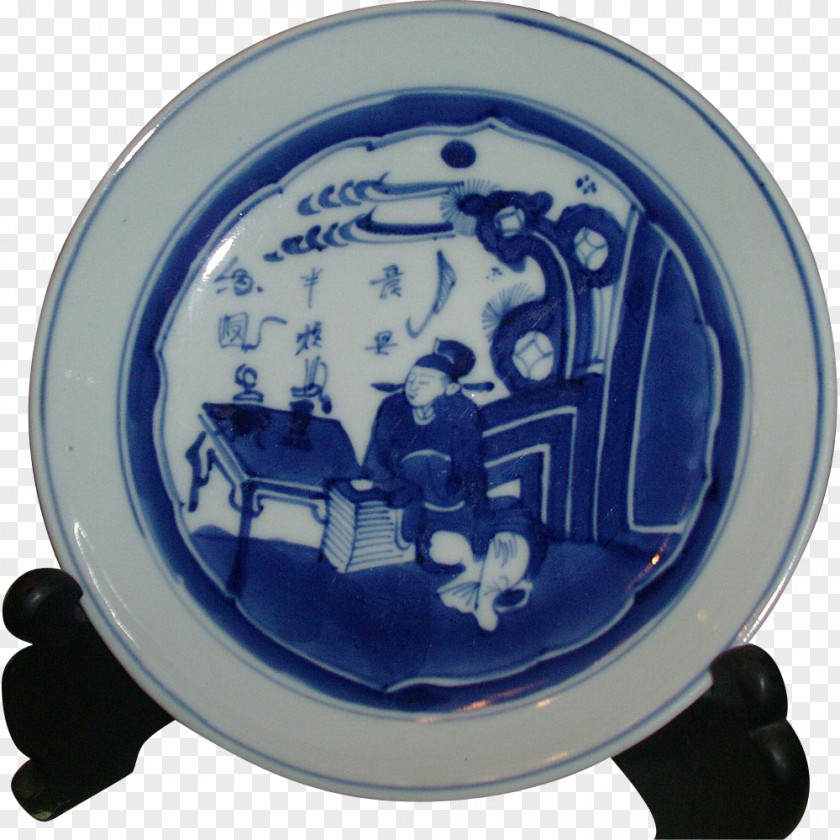 Plate Blue And White Pottery 18th Century Kangxi Transitional Porcelain PNG