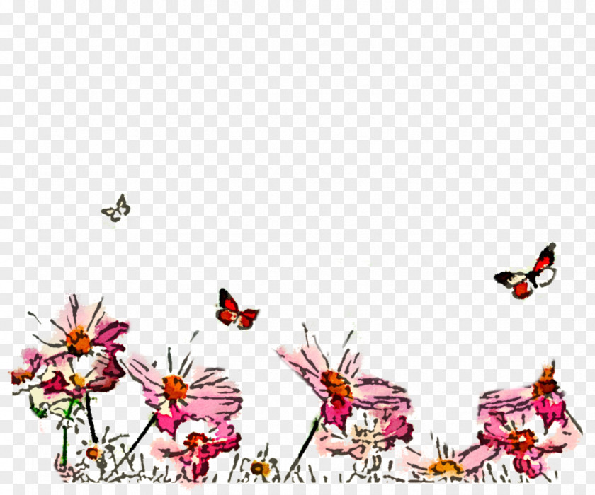 Watercolor Butterfly Desktop Wallpaper Flower Cosmos 4K Resolution PNG