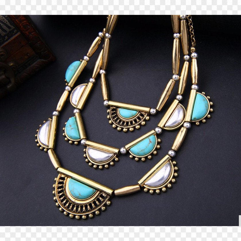 Necklace Turquoise Gold Metal Bead PNG