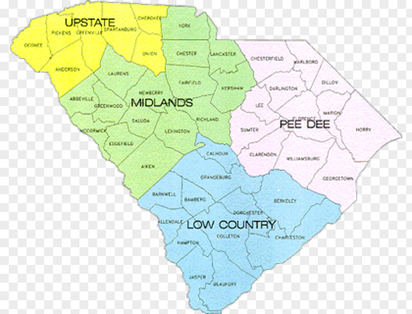 Map South Carolina Lowcountry Upstate Pee Dee Georgetown Charleston County, PNG