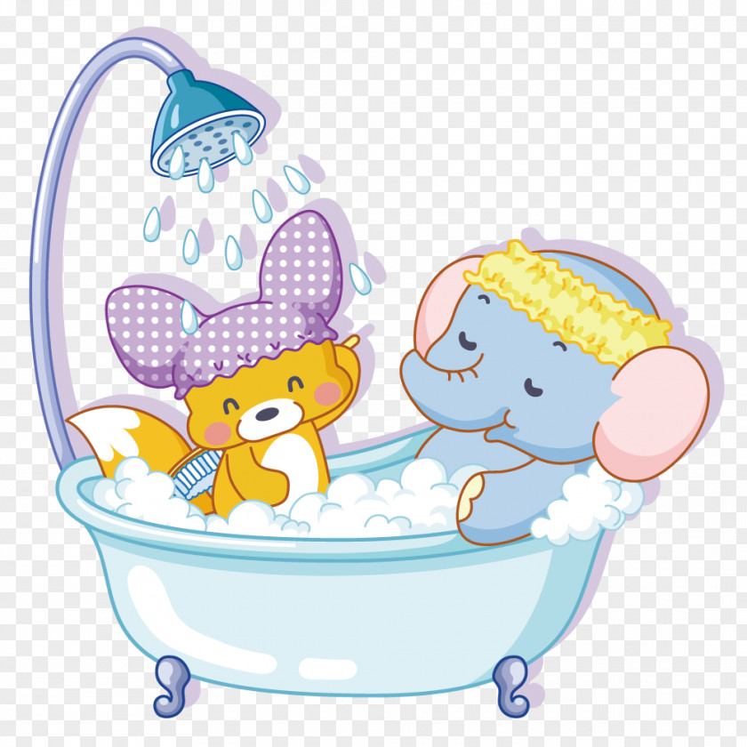 Shower Elephant And The Fox Bathtub Cartoon Bathing PNG