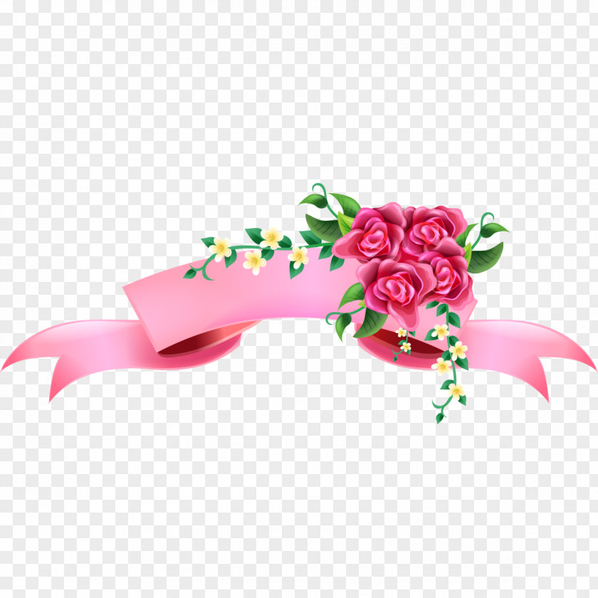 Rose Decorative Banners Pink Ribbon Illustration PNG