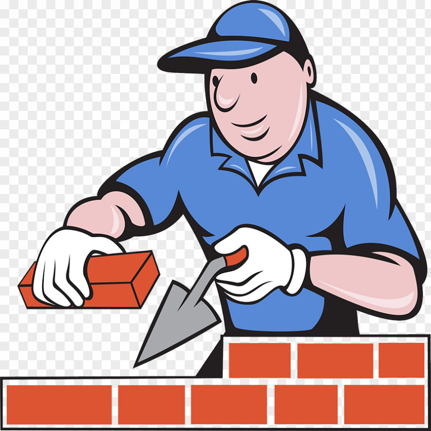A Cartoon Illustration Of Building Worker On Cut Square Brick Wall Bricklayer Freemasonry Clip Art PNG