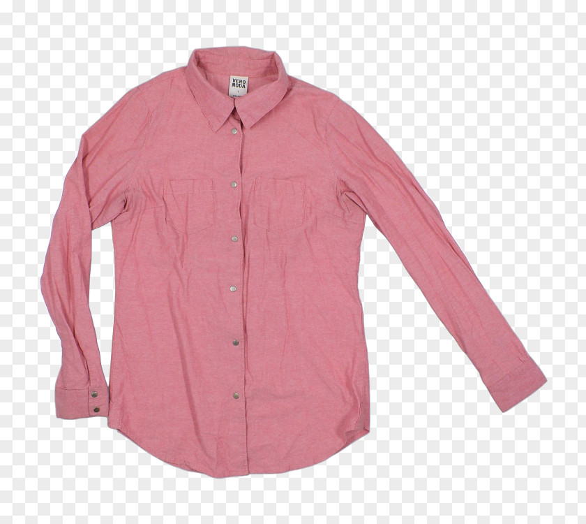 Casual Dress Blouse Pink M Collar Button Sleeve PNG