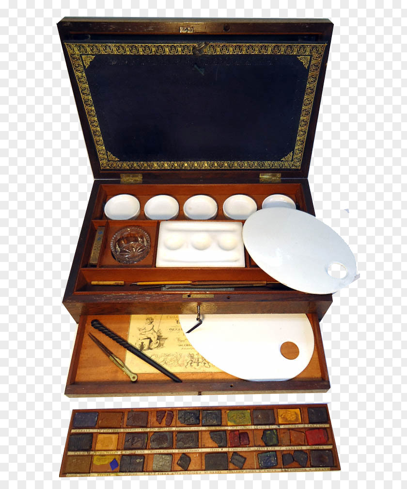 Vintage Painting Box With White Paint Tray Watercolor Artist PNG