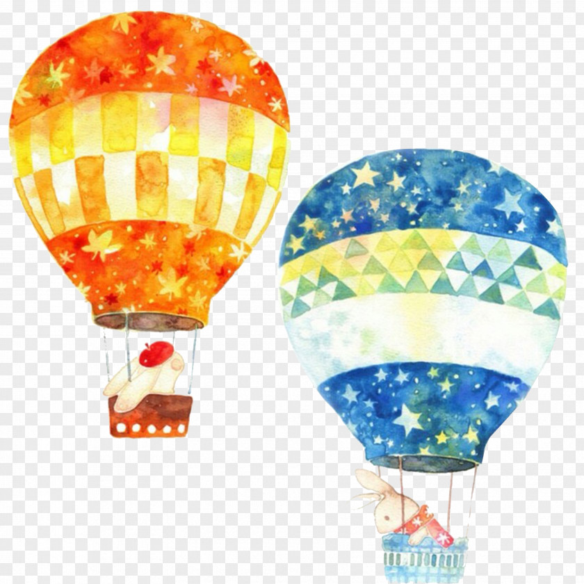 Hot Air Balloon Watercolor Painting PNG