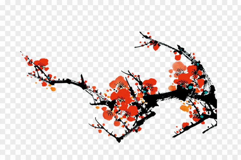 Ink Plum Blossom Wash Painting PNG
