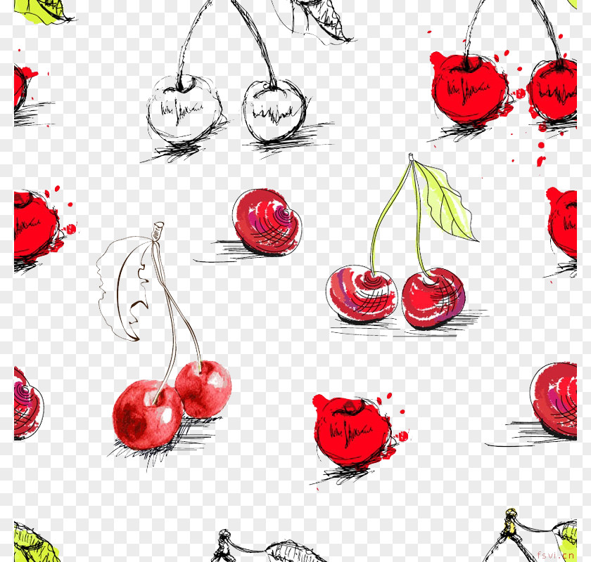 Little Fresh Cherry Background Fruit Watercolor Painting Drawing PNG