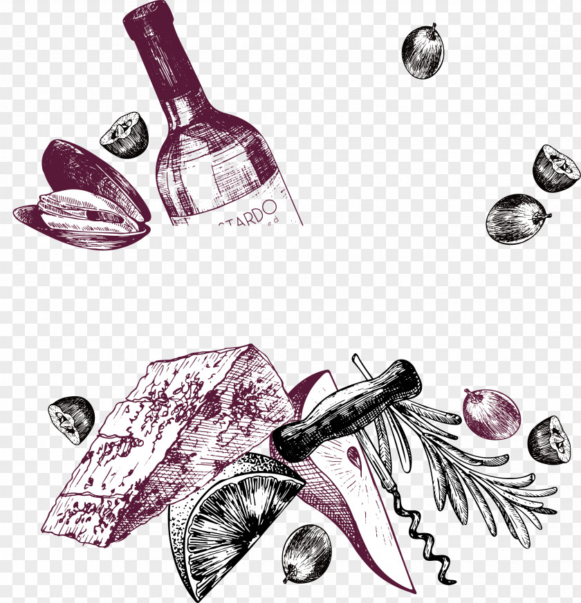 Vector Hand-painted Wine Canapxe9 Hors Doeuvre Drawing PNG