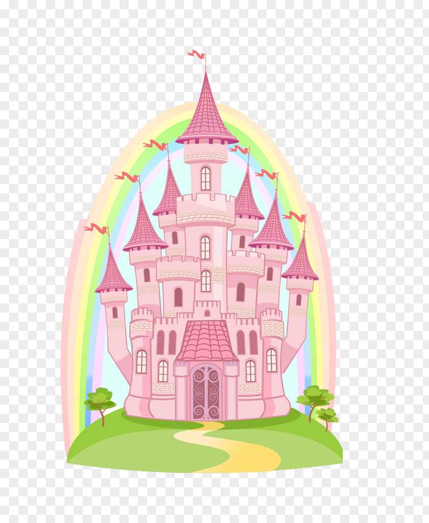 Pink Castle Fairy Tale Illustration PNG