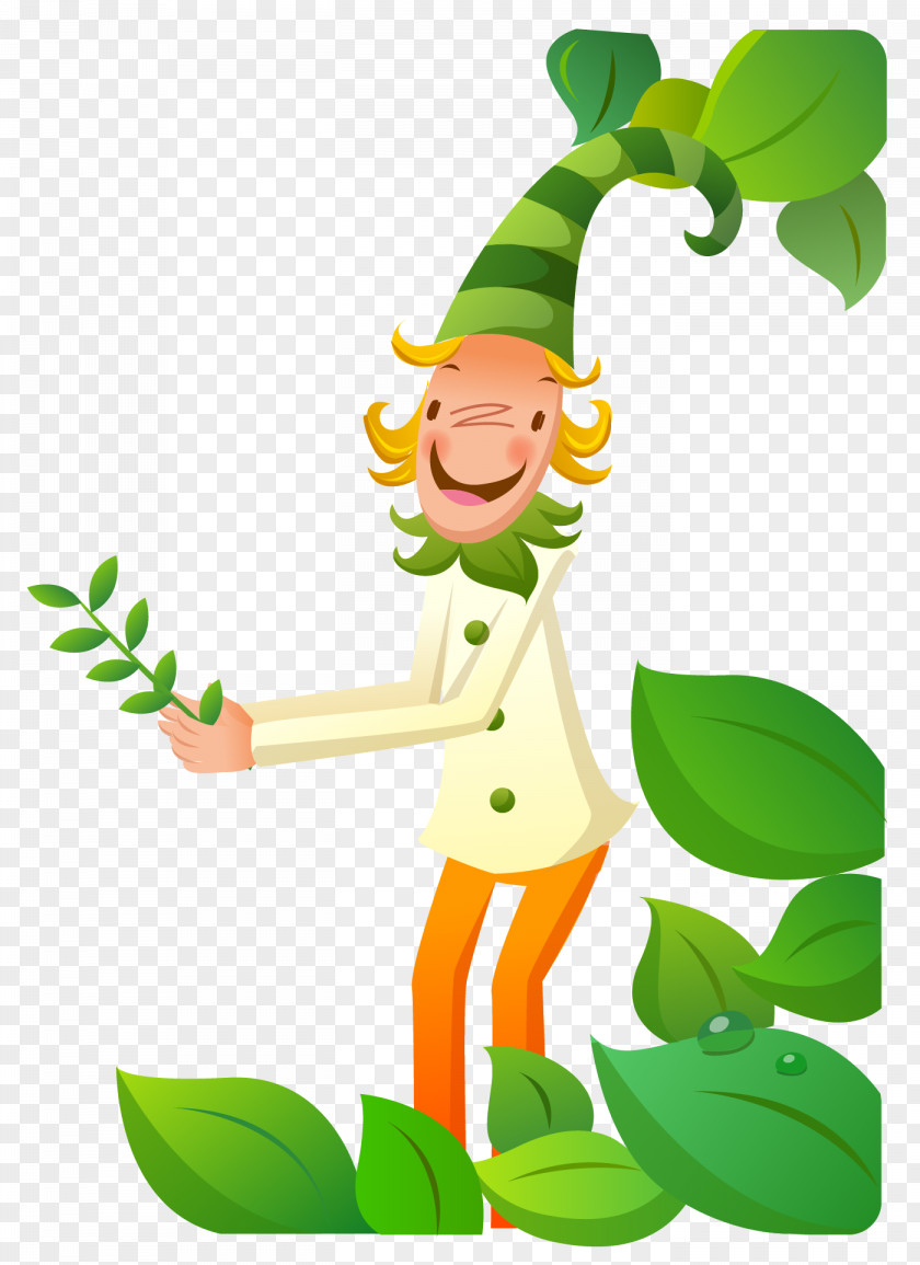 Vector Cartoon Characters Green Leaf Material Illustration PNG