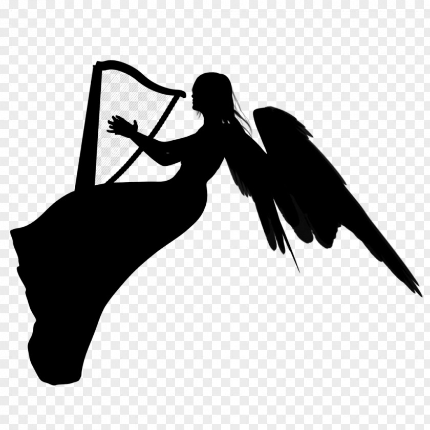 Angel Harp Black Silhouette Character White Clip Art PNG