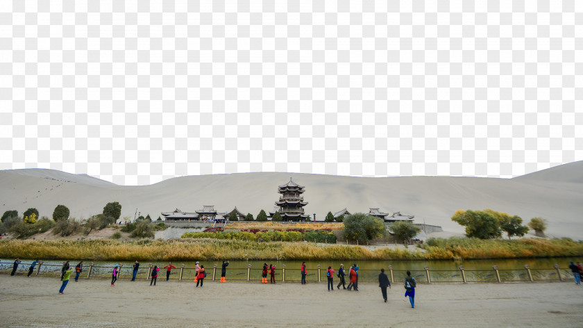 Crescent Lake In Dunhuang, Gansu Two Yueya Spring U9cf4u6c99u5c71 Wallpaper PNG