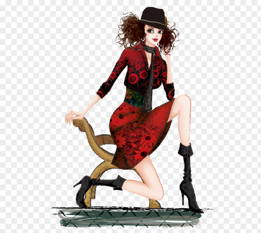 Sitting Woman Fashion Cartoon PNG