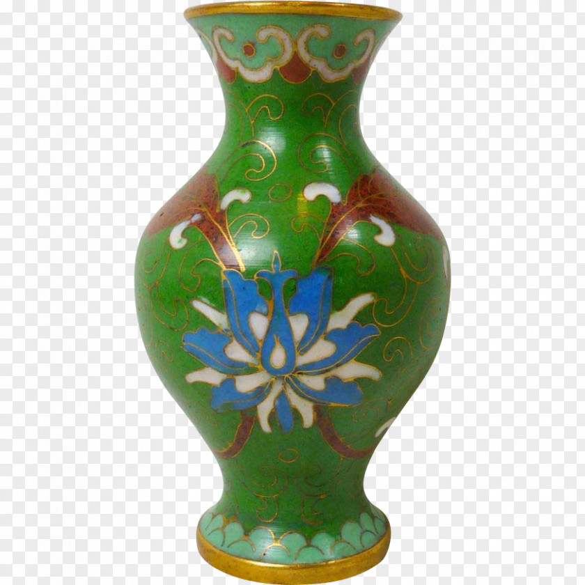 Vase Cloisonné Blue Ceramic Green PNG