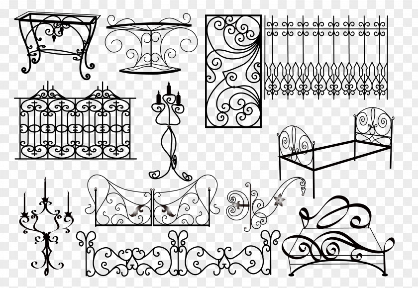 Wrought Iron Fence Vector Lines Motif PNG