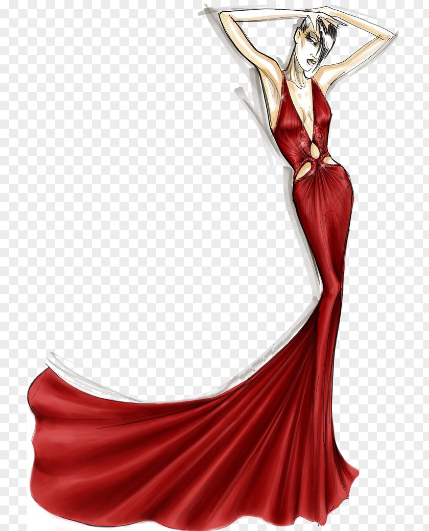 Hand-painted Dress Model Design Illustration Cannes Film Festival Fashion Drawing Sketch PNG