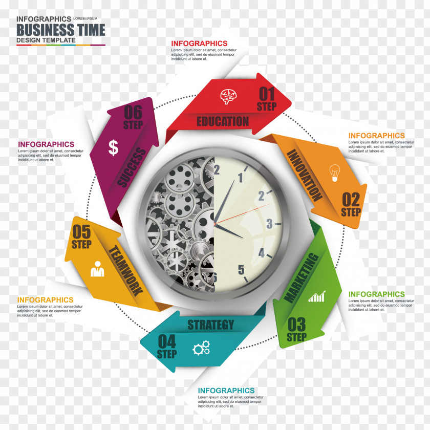 Vector Clock Color Label Infographic Diagram Workflow Chart PNG