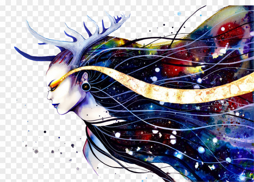 Goddess Of The Milky Way Visual Arts Drawing Watercolor Painting PNG