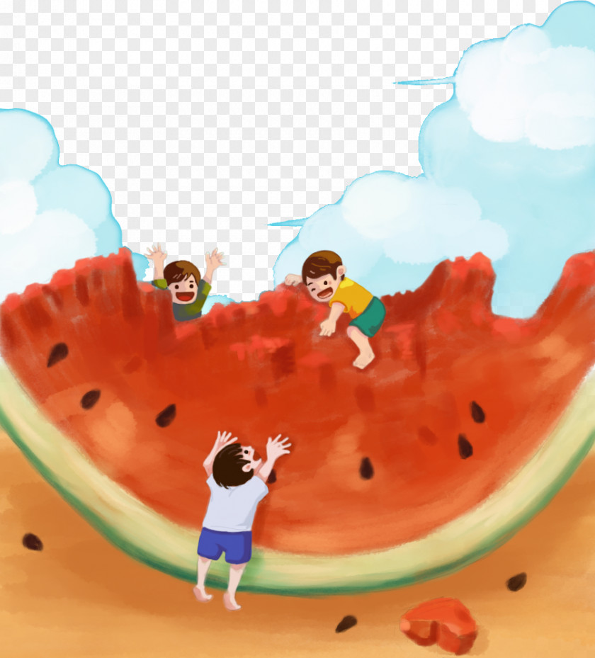 Cartoon Child Watermelon Poster Summer PNG